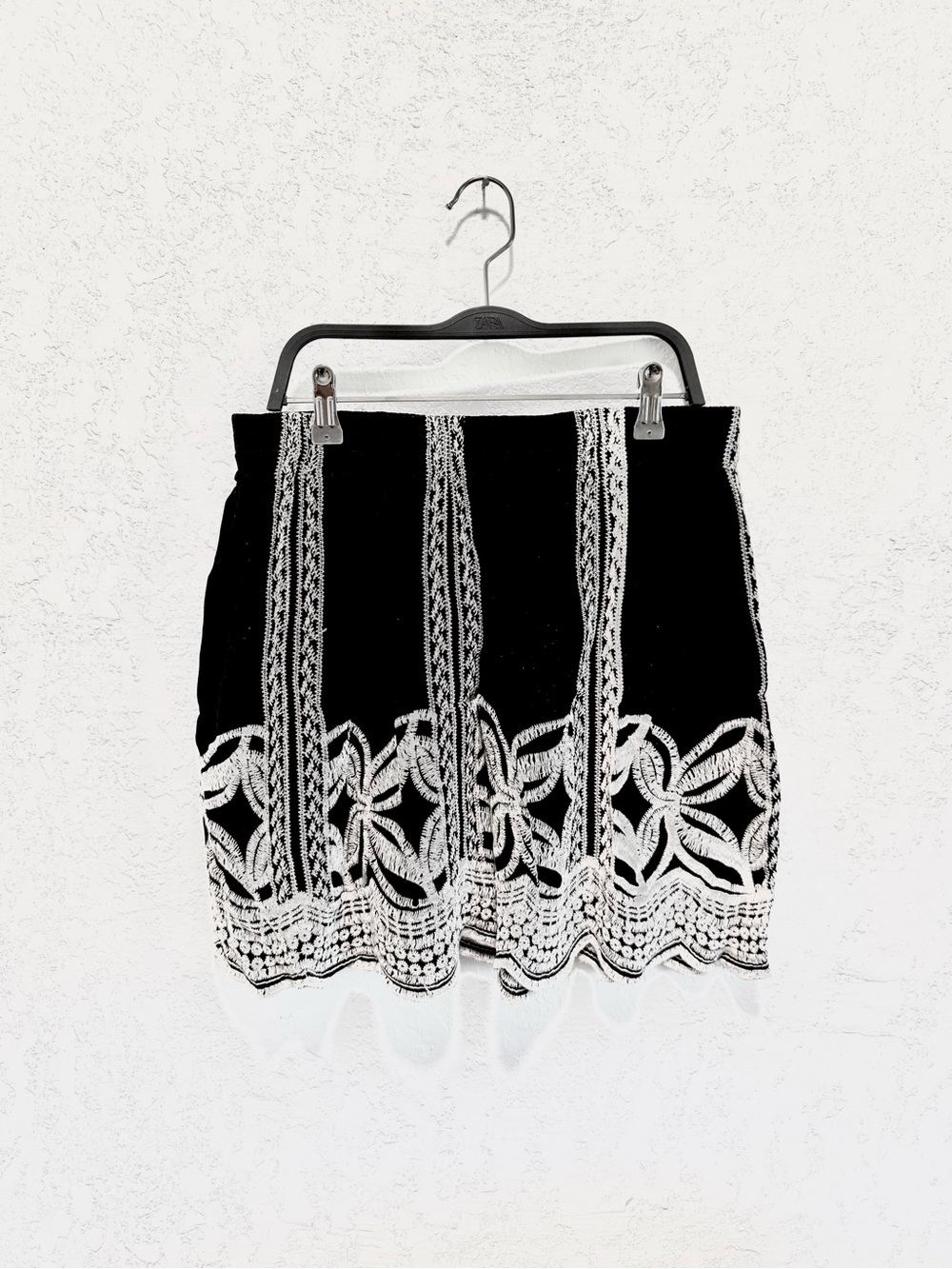 Black & White Lace-Detail Mini Skirt